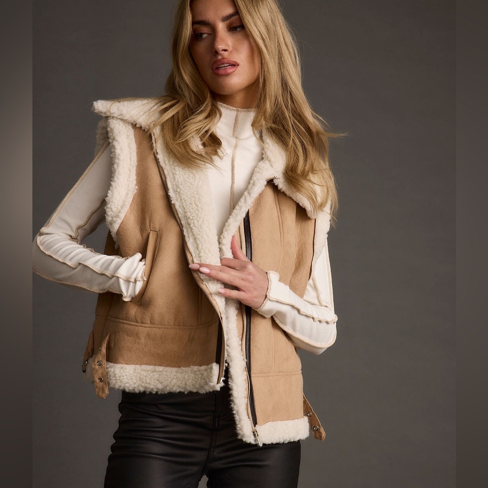 Tan Shearling Vest for Women
